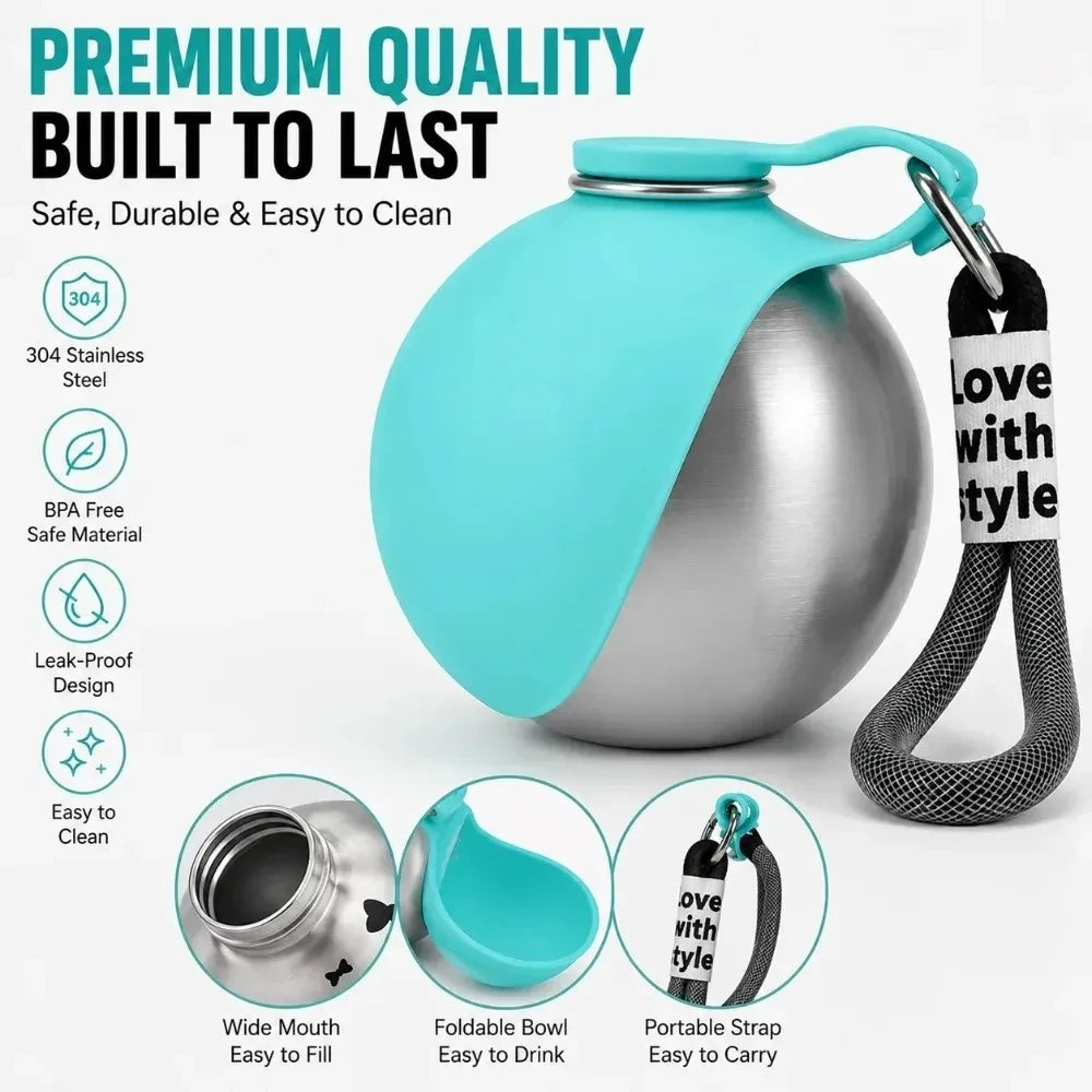 2-in-1 Pet Travel Water Bottle with Foldable Bowl — 285 mL